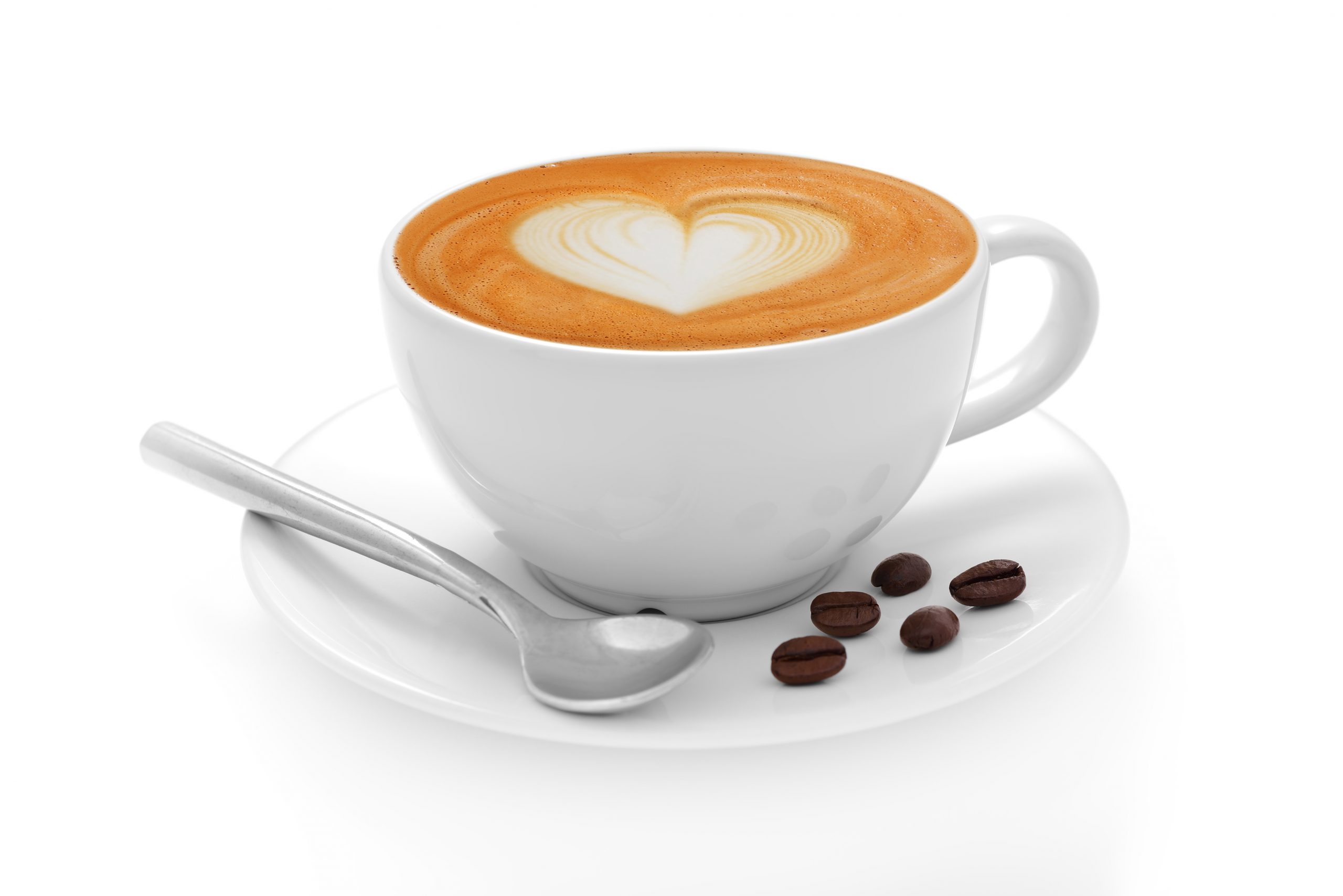 Cup of coffee latte and coffee beans